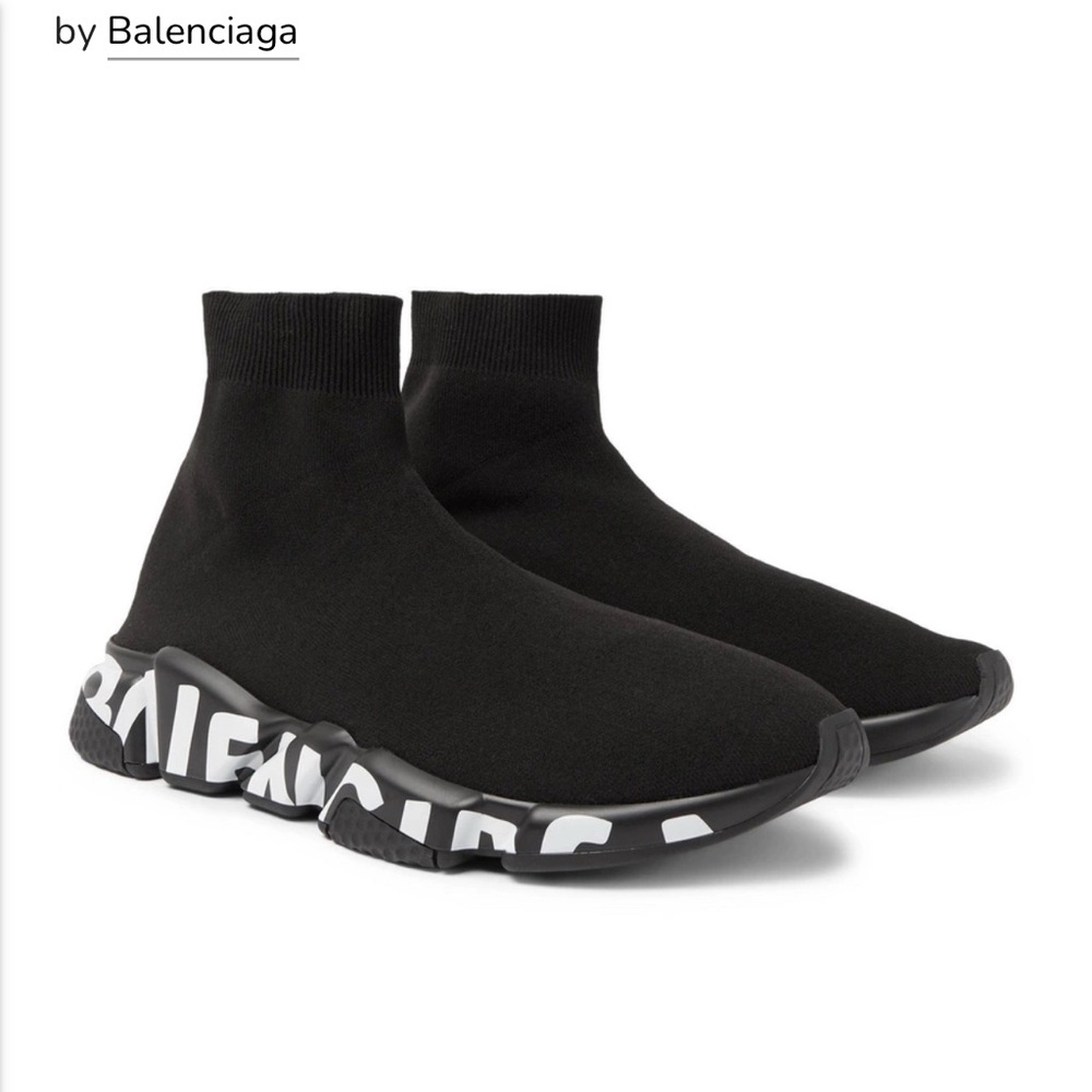 Balenciaga Black Sock Sneakers with White Logo